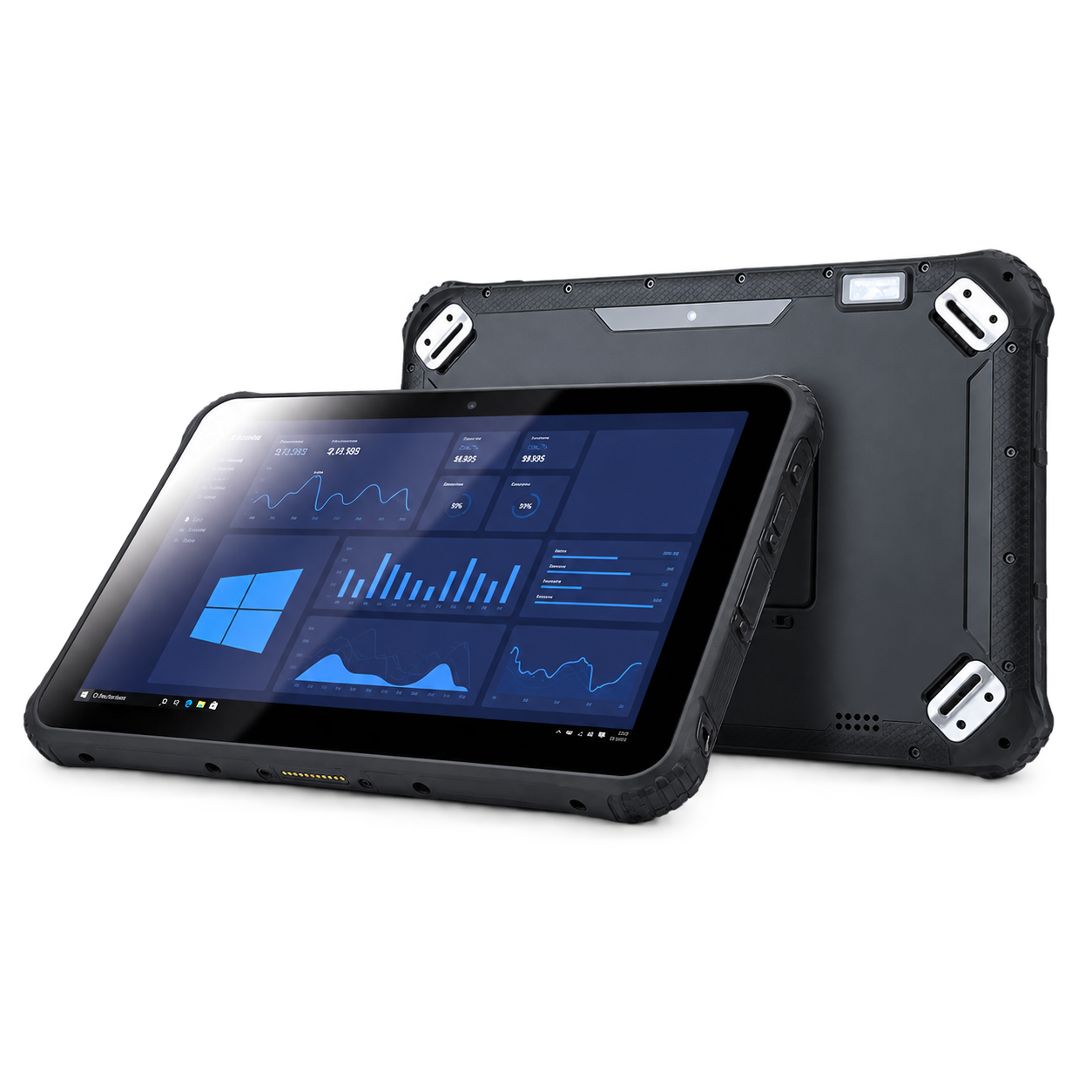 Robustes Tablet in Vorder- und Rückansicht